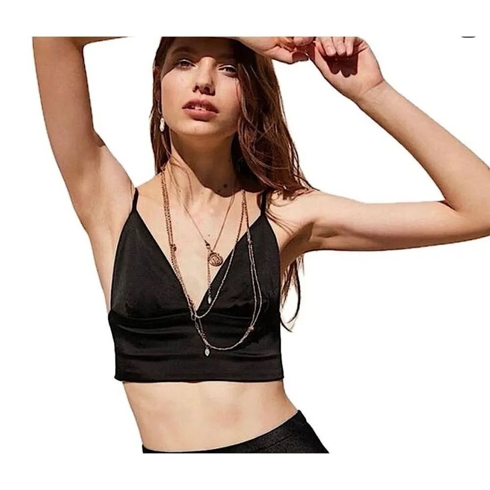 Zara black satin crop bralette top size xs